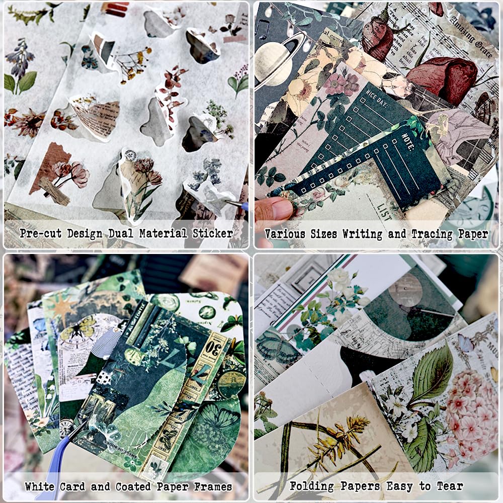 Diuhofart Vintage Scrapbooking Supplies Kit, 185pcs Junk Journal Kit with Scrapbook Paper Sticker Aesthetic Notebook Scrapbook Kit, Art Craft DIY Gift for Adult Women