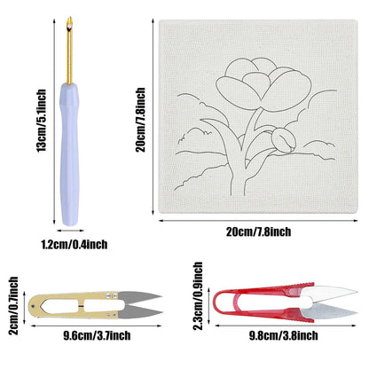 Woohome Punch Needle Starter Kit, Punch Needle Embroidery Kit Frame with Punch Needle Fabric, Hoop, Yarns, Punch Needle for Beginner (Purple Cymbidium)