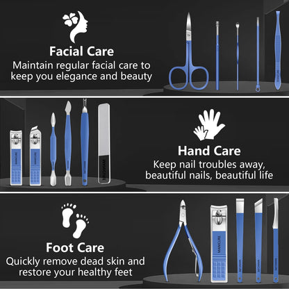 Manicure Set 16Pcs Professional Stainless Steel Pedicure Kit Mens Grooming Kit Fingernail & Toenail Clippers Set Manicure Kit with Luxurious Travel Bag, Sharp Nail Scissors and Clipper (Purple)