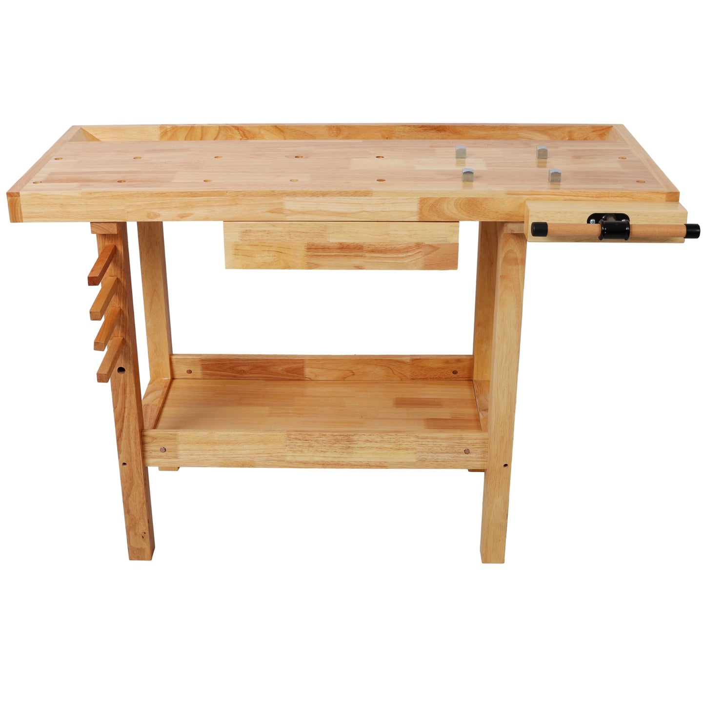 ABH 48 Inches Wood Workbench Heavy Duty Woodworking Table with Adjustable Handle Storage Shelf, 330lbs Capacity Solid Wood Workstation for Garage, Workshop, Improvement (Natural)