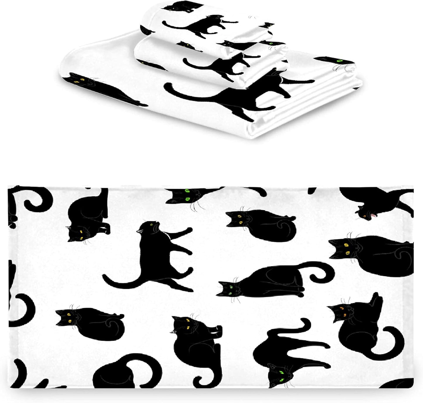 3 Sets, 1 1 1 Set Black Cats Piece Towel Bathroom Bath Towel, Washcloth, Hand Towel, Cotton Fast Dry Soft Absorbent