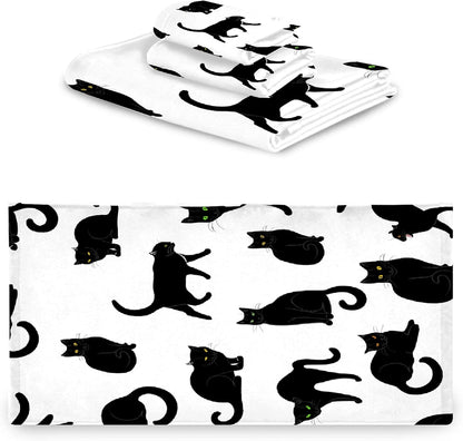 3 Sets, 1 1 1 Set Black Cats Piece Towel Bathroom Bath Towel, Washcloth, Hand Towel, Cotton Fast Dry Soft Absorbent