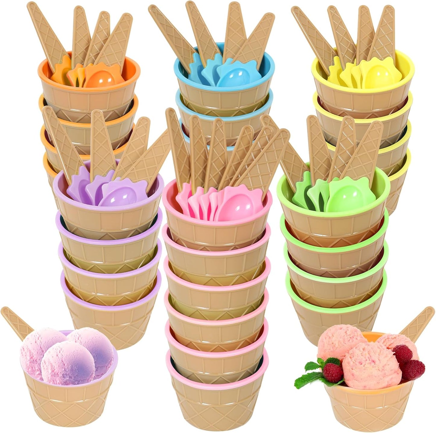 Hbaushun 26 Pack Set Frozen Summer Plastic Ice Cream Bowls with Spoons,Reusable Plastic ice Cream Cups,Cartoon Candy