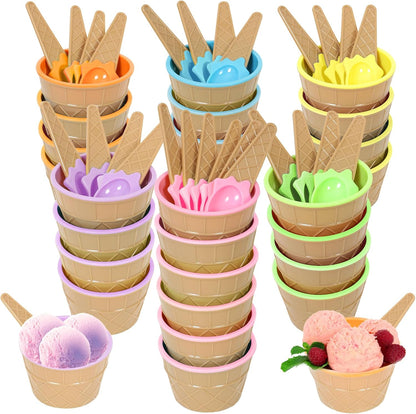 Hbaushun 26 Pack Set Frozen Summer Plastic Ice Cream Bowls with Spoons,Reusable Plastic ice Cream Cups,Cartoon Candy