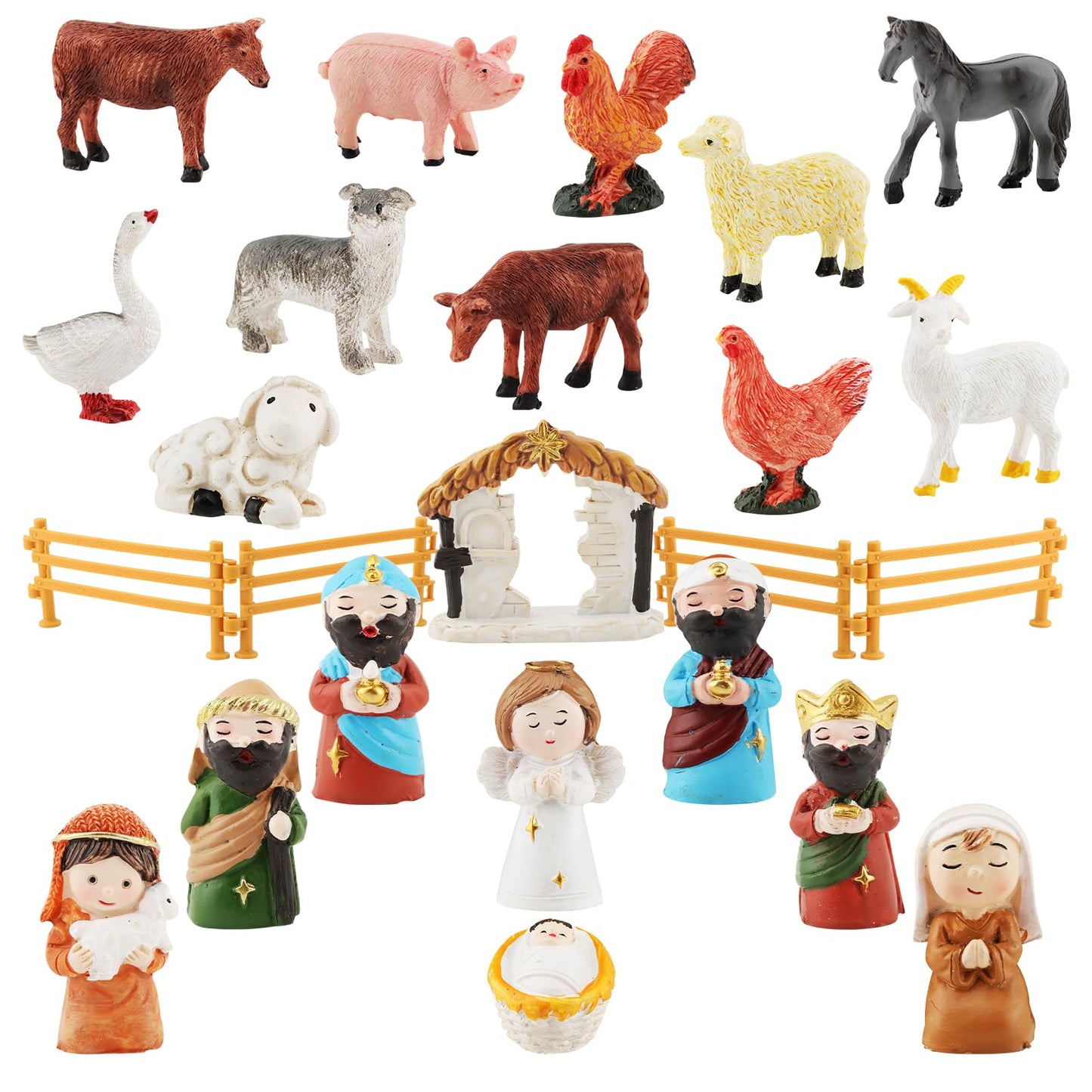 Nativity Scene Advent Calendar, 24 Days Countdown Set with Miniature Figures & Animals, Religious Holiday Decor