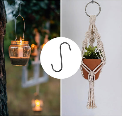 METALLIXITY S Hooks for Hanging (110mm/4), 2Pcs Carbon Steel Extra Long S Shaped Hangers for Plants, Kitchenware, Black