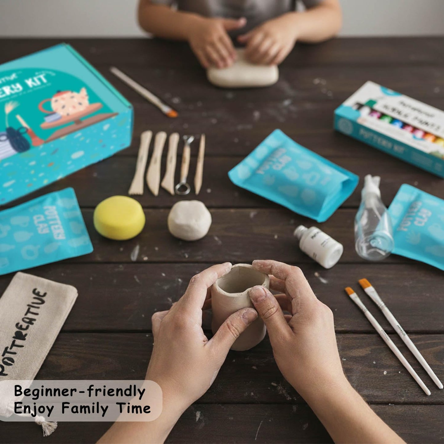 MCOOH Air Dry Clay Kit for Beginners - All-in-One Pottery Set with Sculpting Tools, Paints, Varnish, DIY Craft Kit to Make Trinkets, Home Decor, Gifts