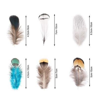MWOOT 6 Styles Assorted Crafts Feathers, 120Pcs DIY Dreamcatcher Crafts Art Decor Feathers, DIY Earring Wings Carnival Party Mask Activities Project Accessories Small Feather - Mixed Green White Brown