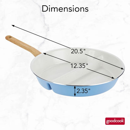 GoodCook Healthy Ceramic Titanium-Infused 12" Divided Skillet, Light Blue – Ceramic Cookware, Nonstick Cooking Pan, Divided Frying Pan Skillet for Eggs, Meats, Vegetables, Sauces, Warming Tortillas
