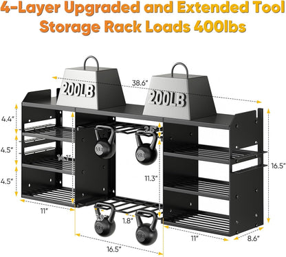 POKIPO Large Power Tool Organizer - Heavy Duty Wall Mount Drill Holder for 8 Drills - Black Utility Rack