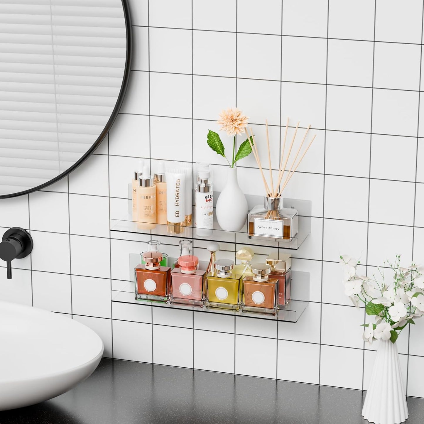 2 Bedroom,Room,15 Inch Pcak Clear Acrylic Shelves for Bathroom Wall Shelf & Organizer,Invisible Floating Shelves & Wall