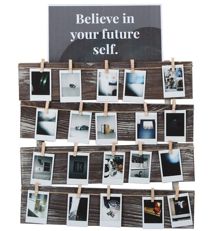 J JACKCUBE DESIGN Wall Mount Rustic Wood Clip Photo Holder, Photo Collage Frame for Multi Photo Display Wall Décor with 24 Clips 17.5 X 17.3inch - MK558A