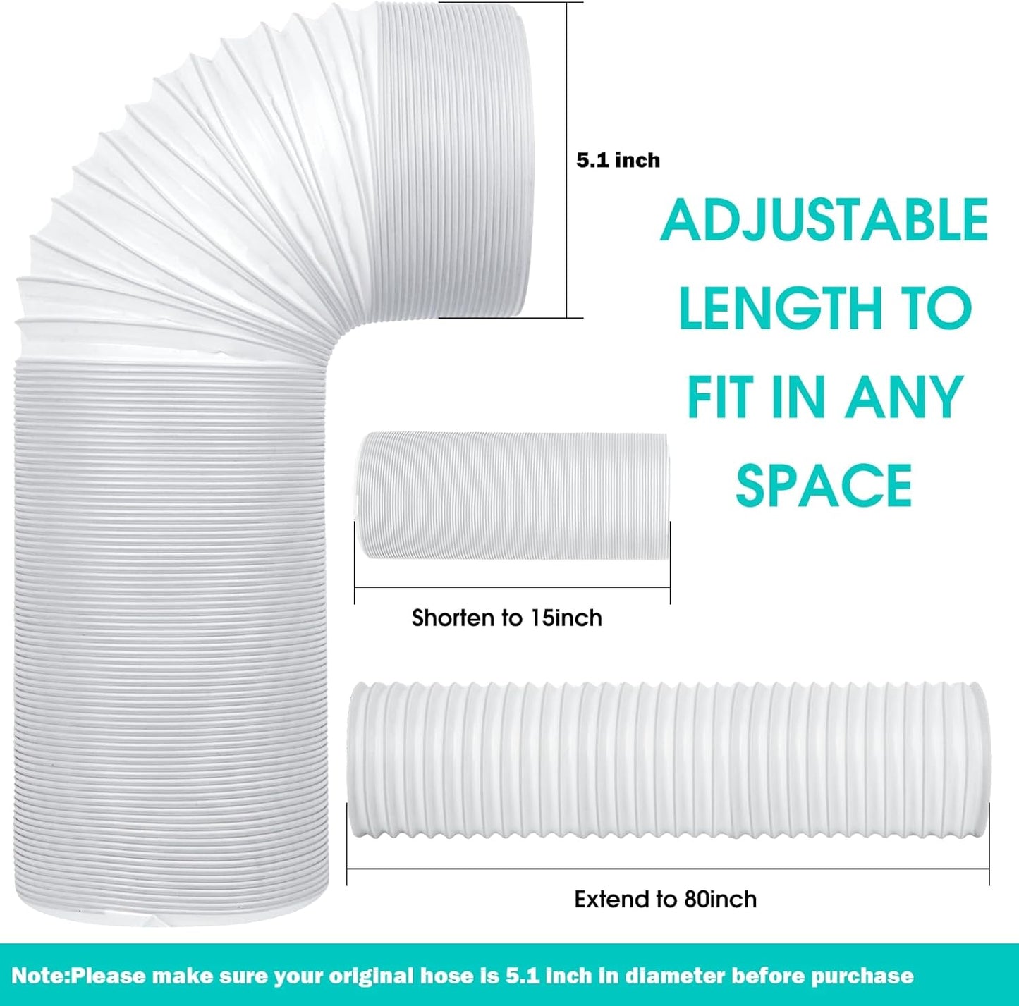 Portable Air Conditioner Hose, 5.1" Diameter & 80" Length, AC Exhaust Vent Hose, Universal Portable AC Hose Kit