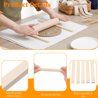 mekueeex 12 Pcs Polymer Clay Tools Set with Bamboo Clay Rolling Pin, 5-Size Guide Rails & Linen Mat - Essential Pottery Tools and Supplies for Sculpting, Pottery Wheel & DIY Crafts