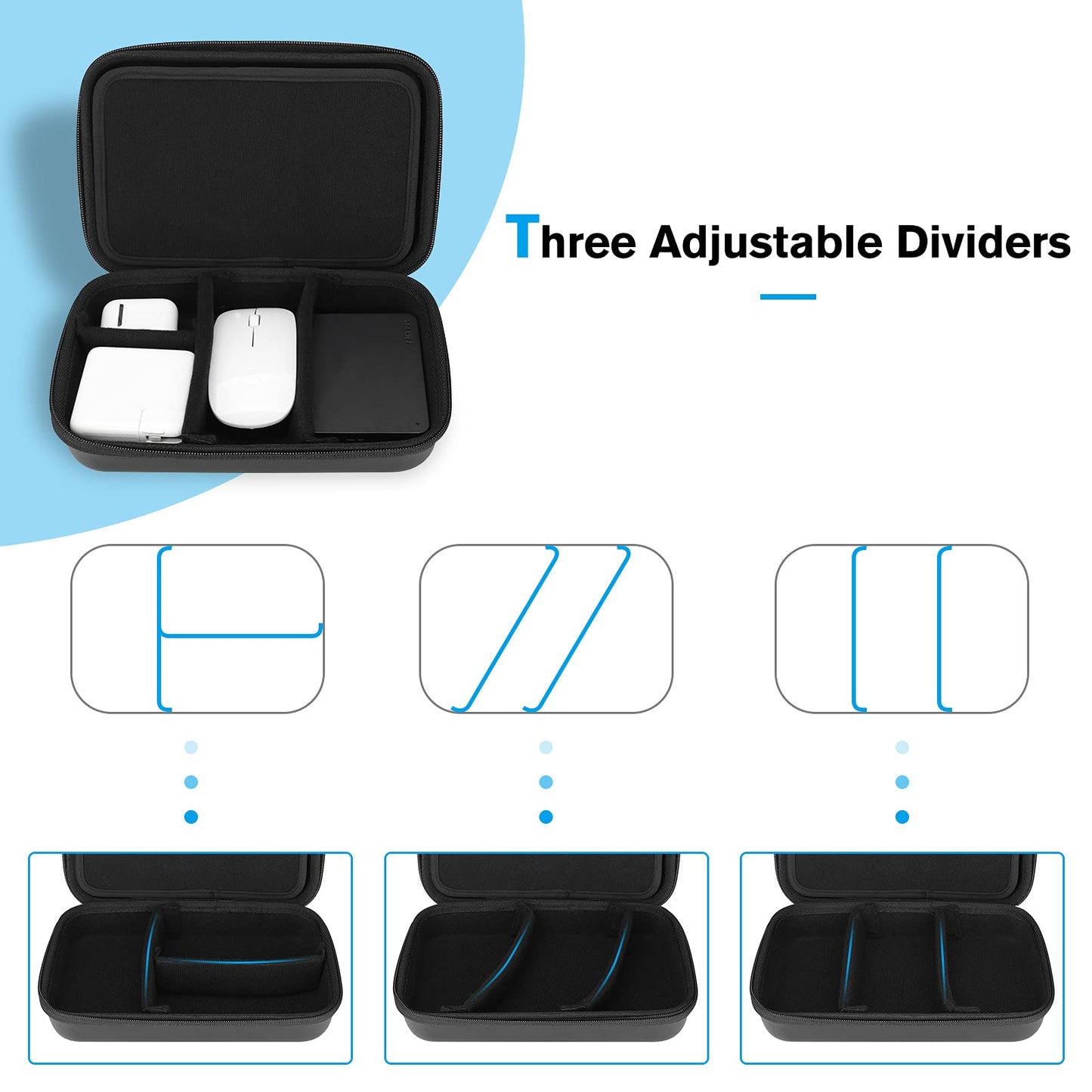 ProCase Hard Travel Electronic Organizer Case for MacBook Power Adapter Chargers Cables Power Bank Apple Magic Mouse Apple Pencil USB Flash Disk SD Card Small Portable Accessories Bag -Black, L