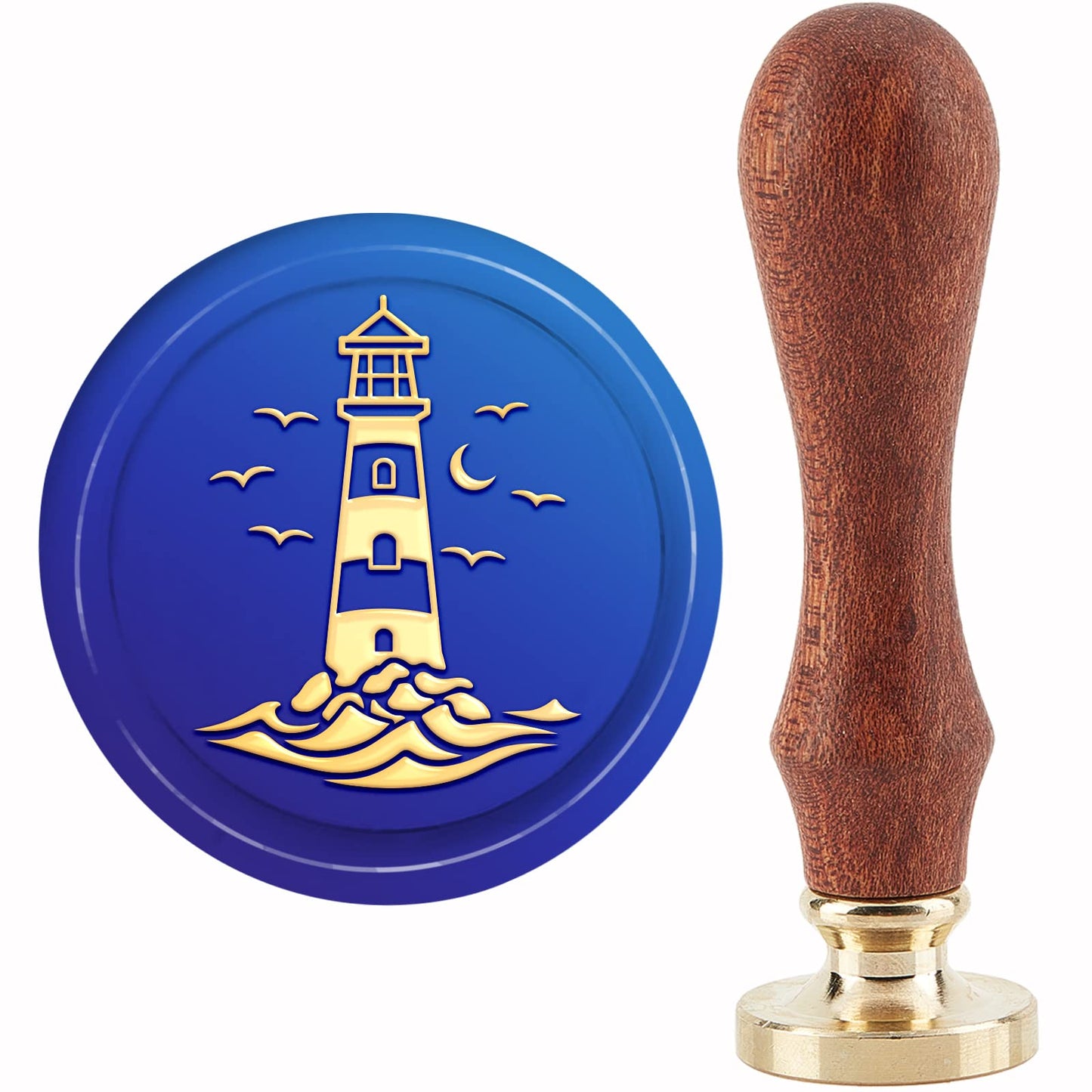 CRASPIRE Lighthouse Wax Seal Stamp Sea Waves Summer Seagull Sealing Wax Stamps 30mm Retro Vintage Removable Brass Stamp Head with Wood Handle for Wedding Invitations Packing