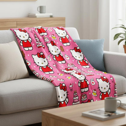 Hello Kitty Fleece Blanket and Cinch Bag Set - Bundle with Soft Blanket Plus Cinch Bag, Stickers, More for Kids, Adults, Children | Cozy Hello Kitty Fleece Blanket 50" x 70”