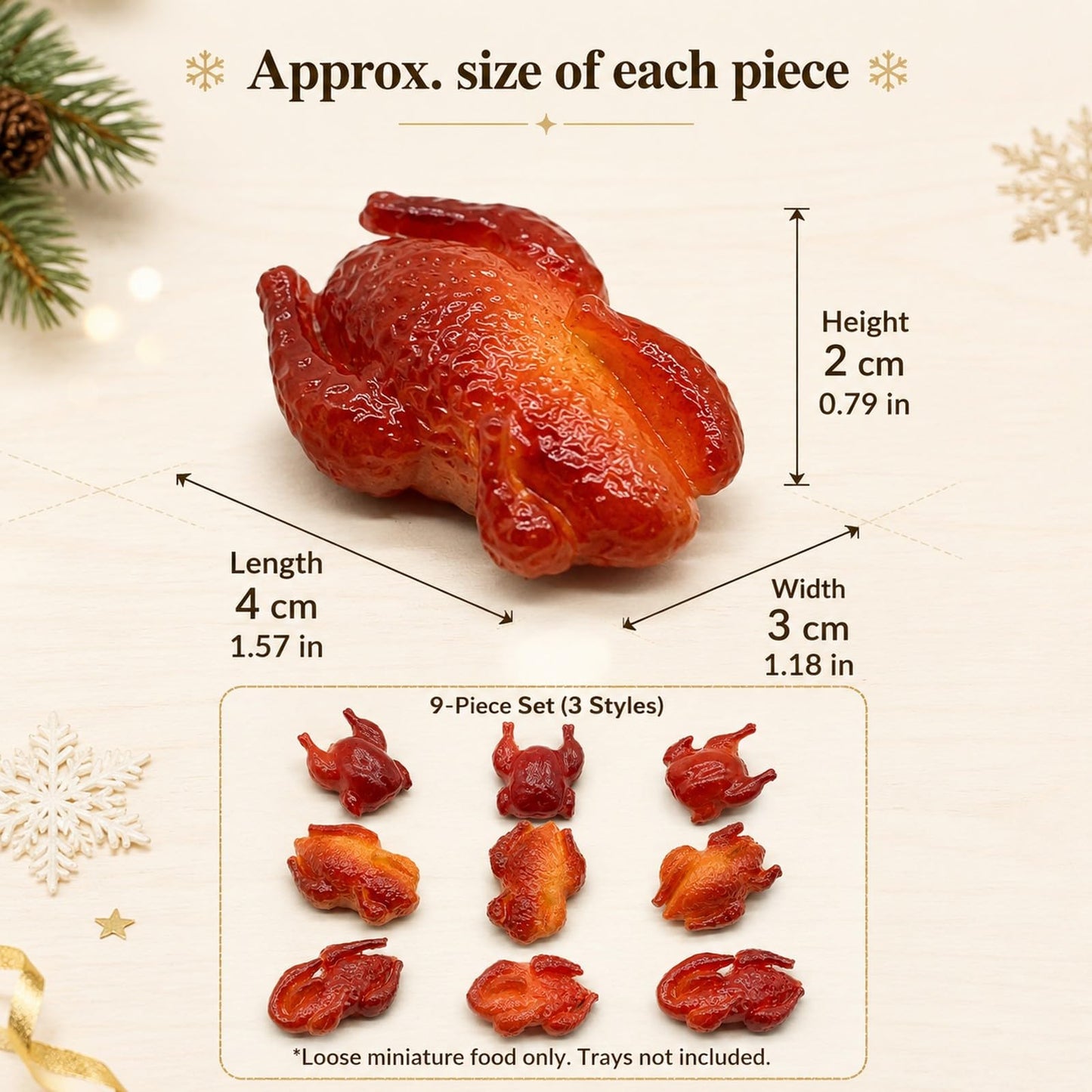 LOGOFUN 9PCS Dollhouse Miniature Food Play Christmas Roast Chicken Duck Goose Model Accessories for Micro Scene Kitchen Supplies