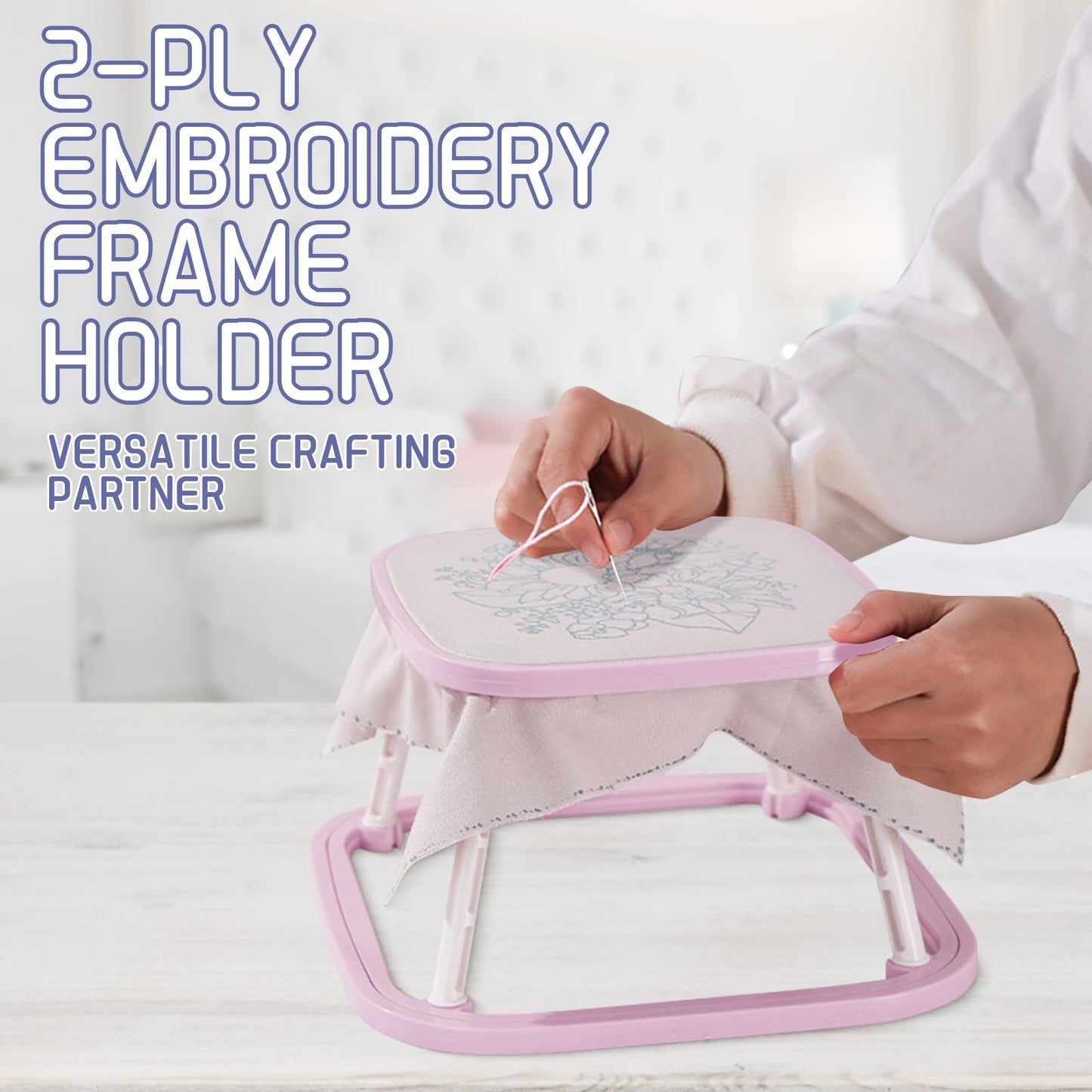 2-Layer Small Embroidery Hoop Stand, Square Hands Free Embroidery Frame for DIY Crafts, ABS Plastic Cross Stitch Hoop Holder for Craft Sewing, Needlework (Purple)