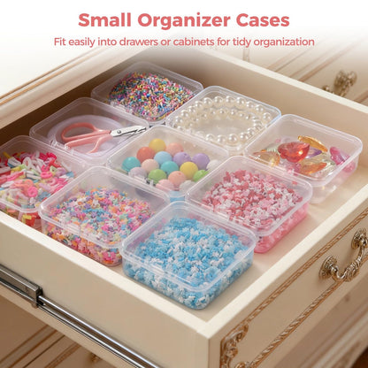 100 Pcs Plastic Bead Storage Containers, 2.2 x 2.2 x 0.8" Small Storage Boxes, Clear Square Containers with Hinged Lids, Mini Organizer Cases for Jewelry, Crafts, Small Items, Parts