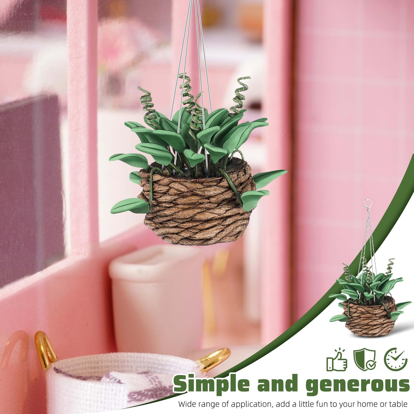 TOYANDONA 2Pcs 1:12 Miniature Dollhouse Plants, Durable Resin Hanging Potted Bonsai for Dollhouse Accessories Decor, Tiny Artificial Greenery for Mini Garden, Living Room & DIY Crafts