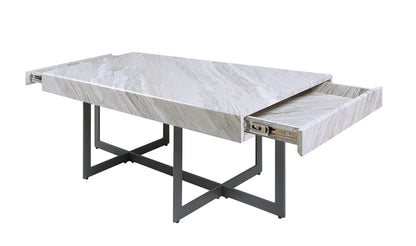 Furniture of America Willy Modern Storage Faux Marble Top 2-Piece Coffee and End Table Set for Living Room, Gray