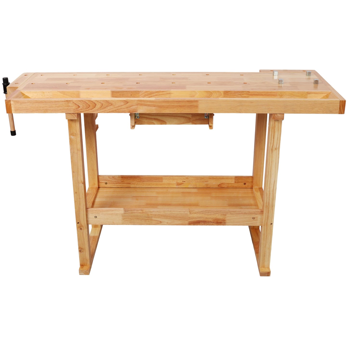 ABH 55 Inches Wood Workbench, Heavy Duty Woodworking Table with Adjustable Handle Vice, 300lbs Capacity Solid Wood Work with Storage Drawer Shelf for Garage, Workshop, Natural (1 Drawers)