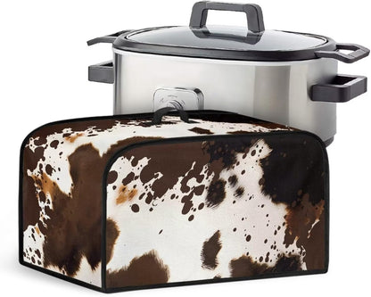 Brown Cow Print Slow Cooker Dust Cover with Side Mesh Pocket, Dustproof Protector for 6, 7 or 8 Quart Crock Pots