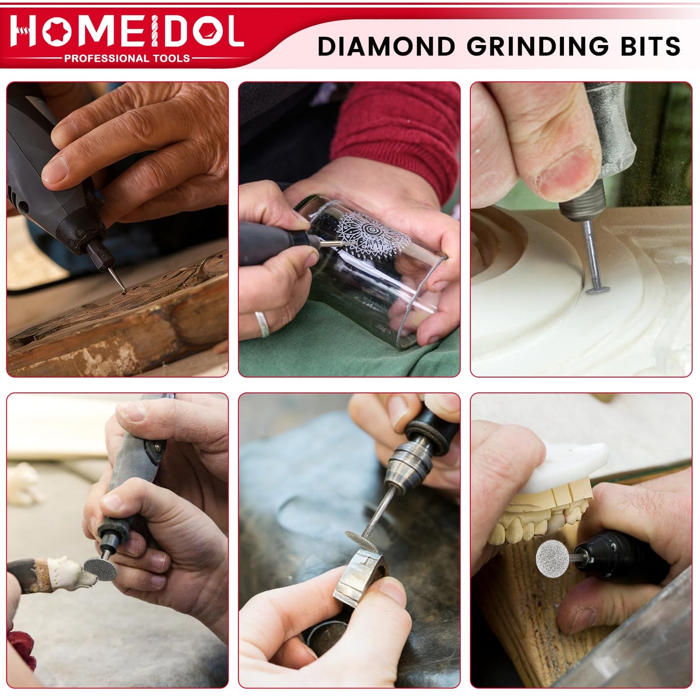 20Pcs Diamond Sanding Bit Compatible with Dremel Polishing Kit, HOMEIDOL T Shape 3/32"(2.35mm), 1/8"(3mm) Diamond Bits Rotary Tool Accessorie for Carving, Engraving, Grinding, Stone, Rocks, Jewelry