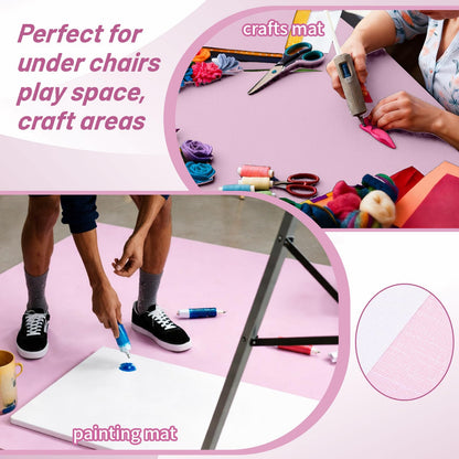 Drydiet 55x55 Inch Extra Large Craft & Painting Floor Mat - Waterproof Non-Slip PVC Art Rug, Floor Protector for Easel Painting Pottery Messy Projects, Washable Roll-up Spill Mat(Pink, Plain)