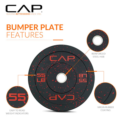 CAP Barbell Economy - Speckled Olympic Bumper Plate Set with Color Logo, Black, 260 lbs Set