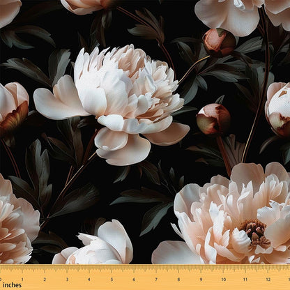 3D Floral Fabric by The Yard Wild Blooming Flowers Decor No Stretch Fabrics for Sewing Supplies Natural Botanical Peony Plants Soft Flannel Polyester Fabric for DIY Home Accents 1 Yard Pre-Cut,36"x59"