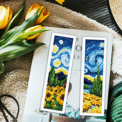 ORIGACH 6 Pcs Cross Stitch Bookmark Kit for Beginner Adults, Swirling Night Sky Stamped Embroidery Bookmark Kit with Instruction for Starters Printed Cross Stitch DIY Kits for Book Lovers