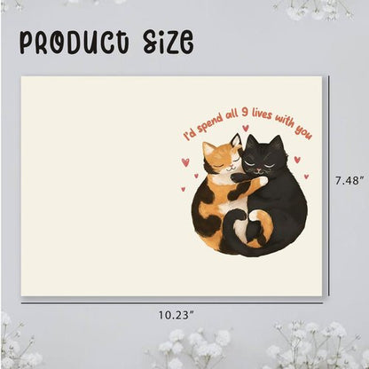 LINHARA Valentines Cat Love Card, 5x7 Inches Valentine Cards With Envelopes, I'd Spend All 9 Lives With You, Valentine Day Card, Valentines Gifts For Her, Cards For Wife, Gift For Husband, LGBTQ+ Gift