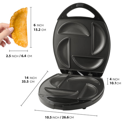 FineMade Electric Empanada Maker Machine with Press Mold,Large Dumpling Maker Press,Pierogi Maker Press Machine,Make 4 Psc of 6 Inches Large Empanadas,Jamaican Beef Patties,Calzones,Pocket Pies,Black