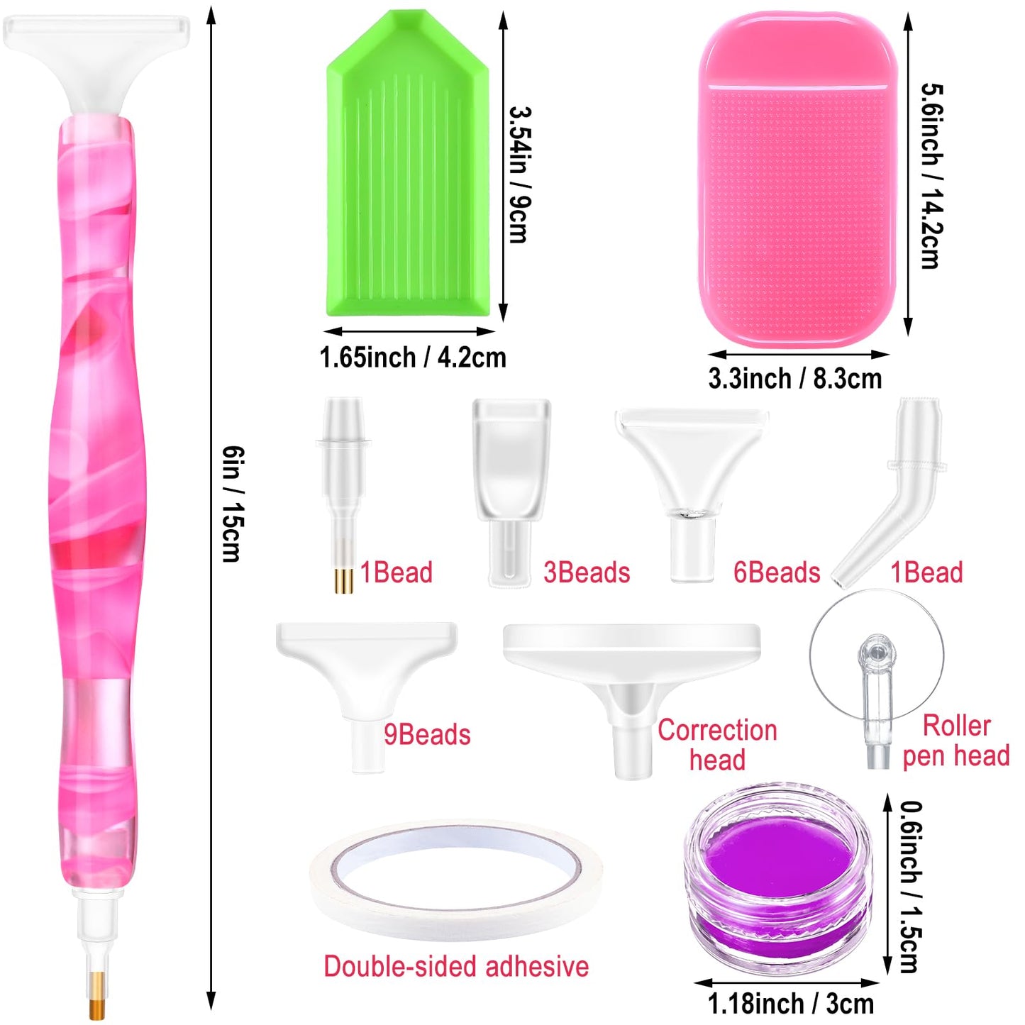 Outus 31 Pcs 5D DIY Diamond Tools Kit with Handmade Resin Painting Pens, Anti-Slip Mats, Plastic Diamond Trays, Clay Boxes, Drill Point Accessories for Adults DIY Craft(Pink, Purple)