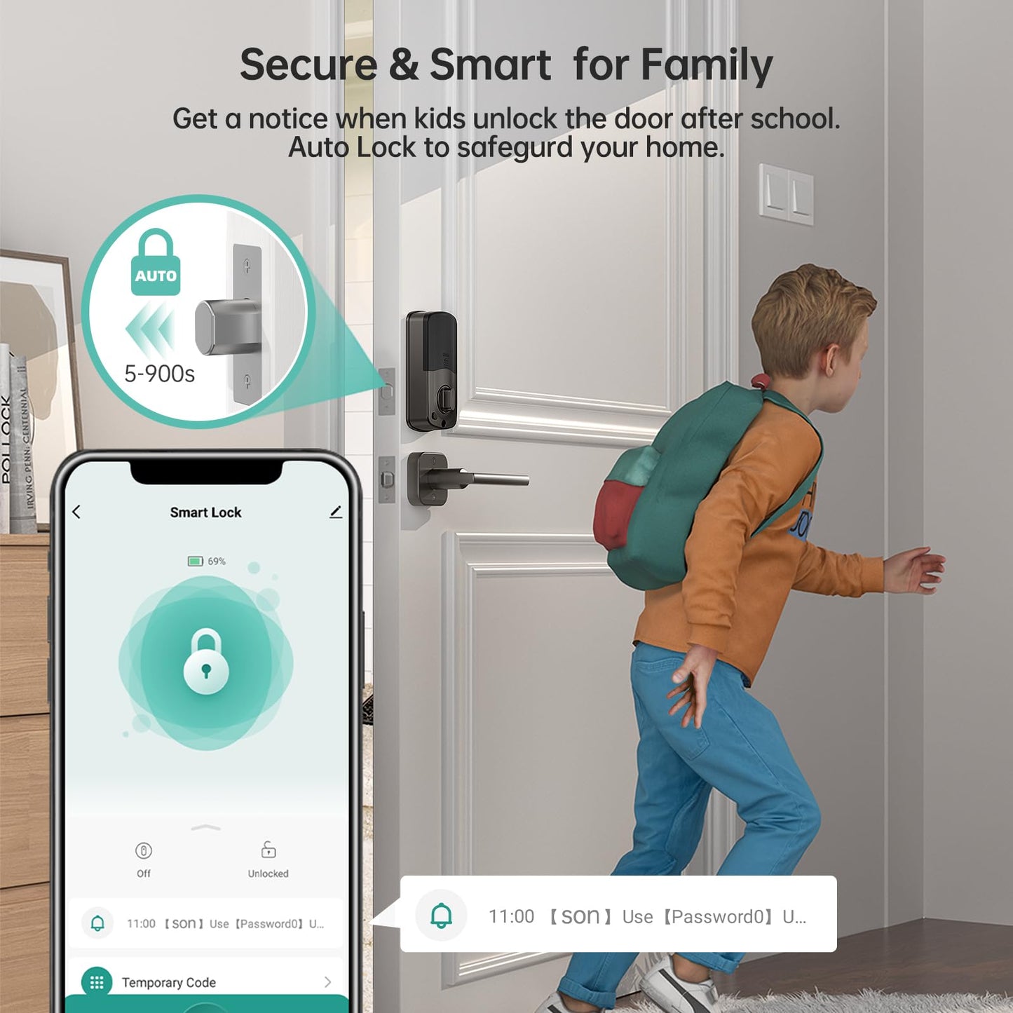 Keyless Door Lock with Handle Set - SMONET WiFi Fingerprint Smart Locks for Front Door, App Remote Control, Digital Bluetooth Keypad Deadbolt Set with Alexa, Auto Lock, Code, Fobs for Home Black