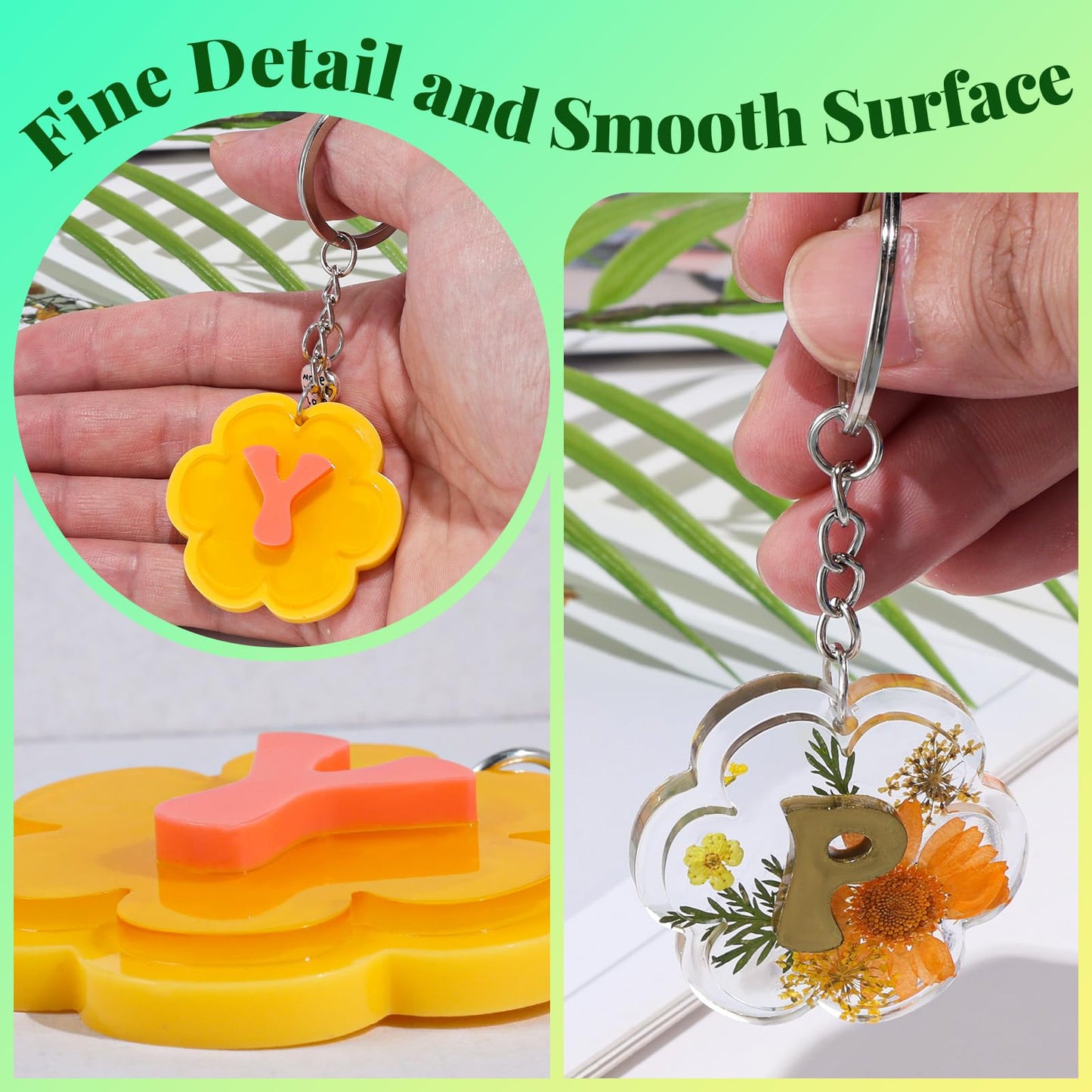 LET'S RESIN Keychain Resin Molds Silicone with Hole, 27 Cavities Flower Alphabet UV Resin Jewelry Pendant Molds kit for Beginner, Letter Epoxy Resin Molds for Keychain Pendant Jewelry Making