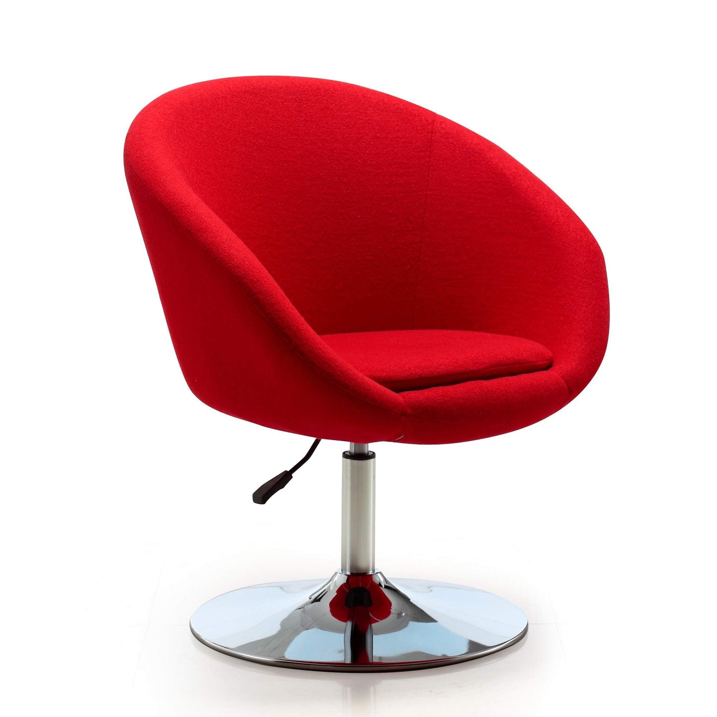 Manhattan Comfort Hopper Adjustable Swivel Accent Chair Set of 2 with 360° Turn, Upholstered Seat, Polished Chrome Base, Modern Bowl Design for Home Office and Living Room, Red Wool Blend