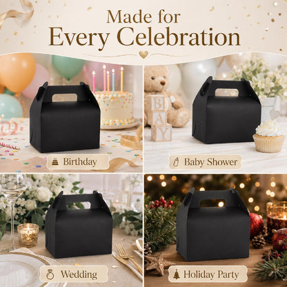 ABuff 50 Pack Black Gable Treat Boxes, Goodies Favor Gift Box for Kids, Party Favor Boxes for Snacks, Candy, Toys, Baby Showers Birthday Party Wedding, 6.3x3.5x3.2 Inches