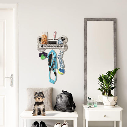 J JACKCUBE DESIGN Rustic White Bone Shape Wall Mounted Dog Leash Holder - 3 Key Holder Hooks and Extra Storage Box