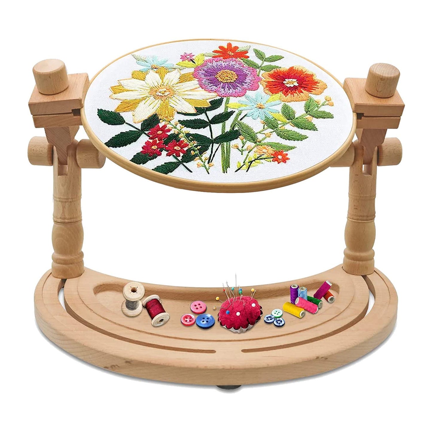 Adjustable Embroidery Stand, Wooden Hoop Stand Holder,Desktop 360° Rotating Embroidery Kit Lap Frame,B