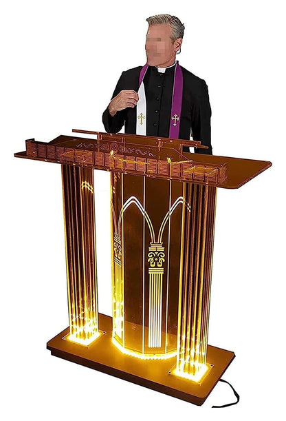 CAMBOS Lectern Podium Stand, Clear Podium Stand Clear Acrylic Podium with Rollers LED Lighted Podium Stand Classroom Decoration for Company Dining Table Furniture School