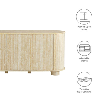 Modway Overture 63 Inch Oval Sideboard in Travertine - Buffet Cabinet with 3 Doors - Media Stand for Wall-Mounted TVs - Rounded Side Cabinet Console for Dining Room, Living Room, Hallway