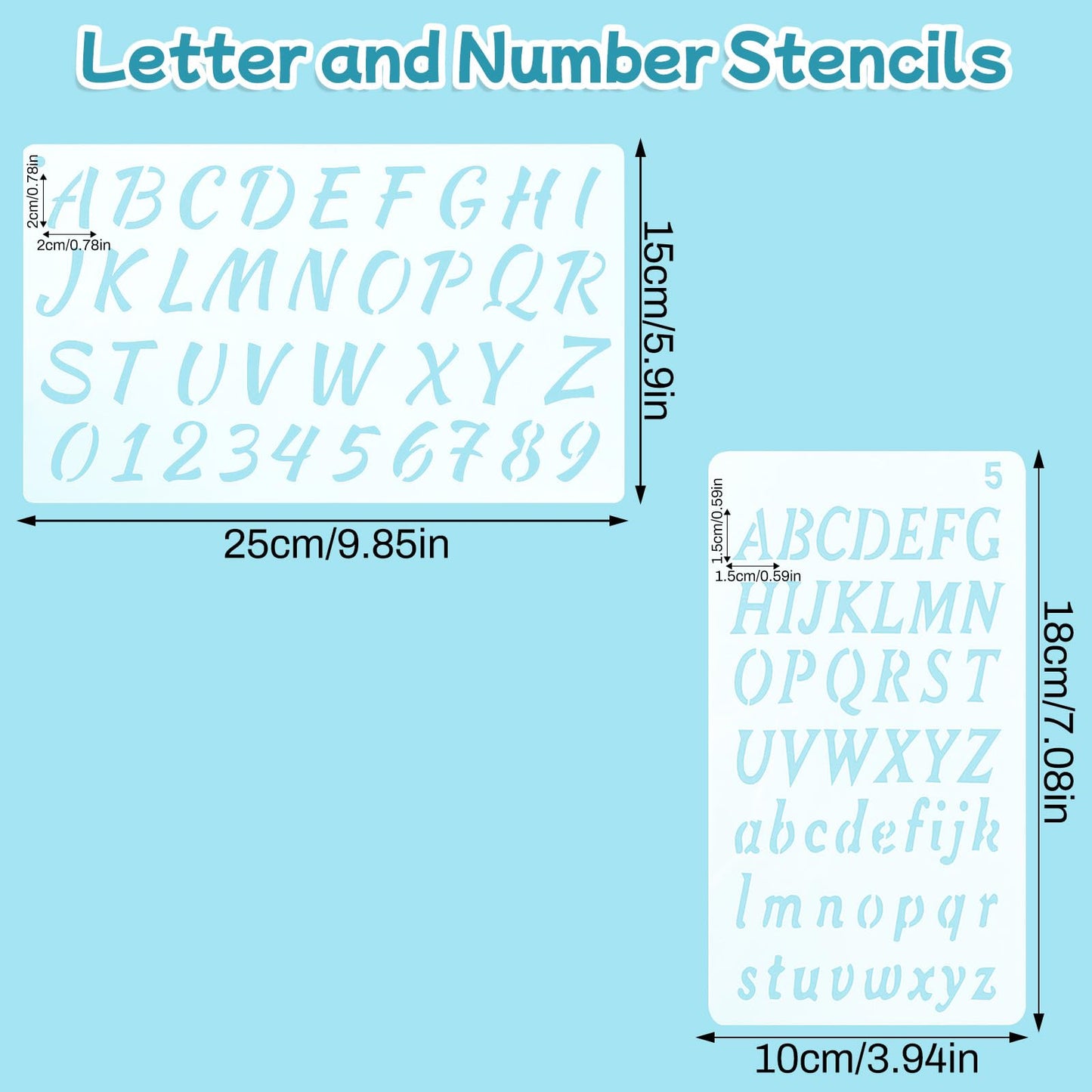1/3, 1/2, 3/4, 1, 2 Inch Letter Stencils for Painting, 45 Pcs Reusable Plastic Alphabet and Number Symbols Stencils for ournal Notebook, Diary, Scrapbook Decor Supplies Crafts Art Projects