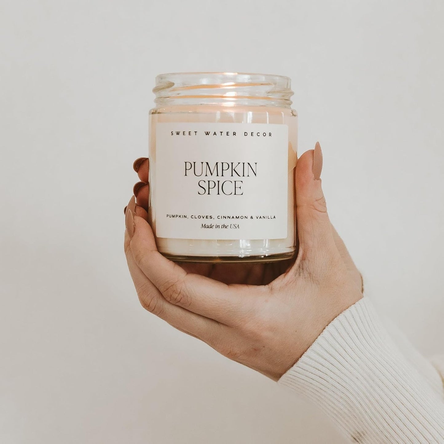 Sweet Water Decor Pumpkin Spice Candle | Pumpkin, Cinnamon, Vanilla Scents | 9oz Clear Jar Soy Candle