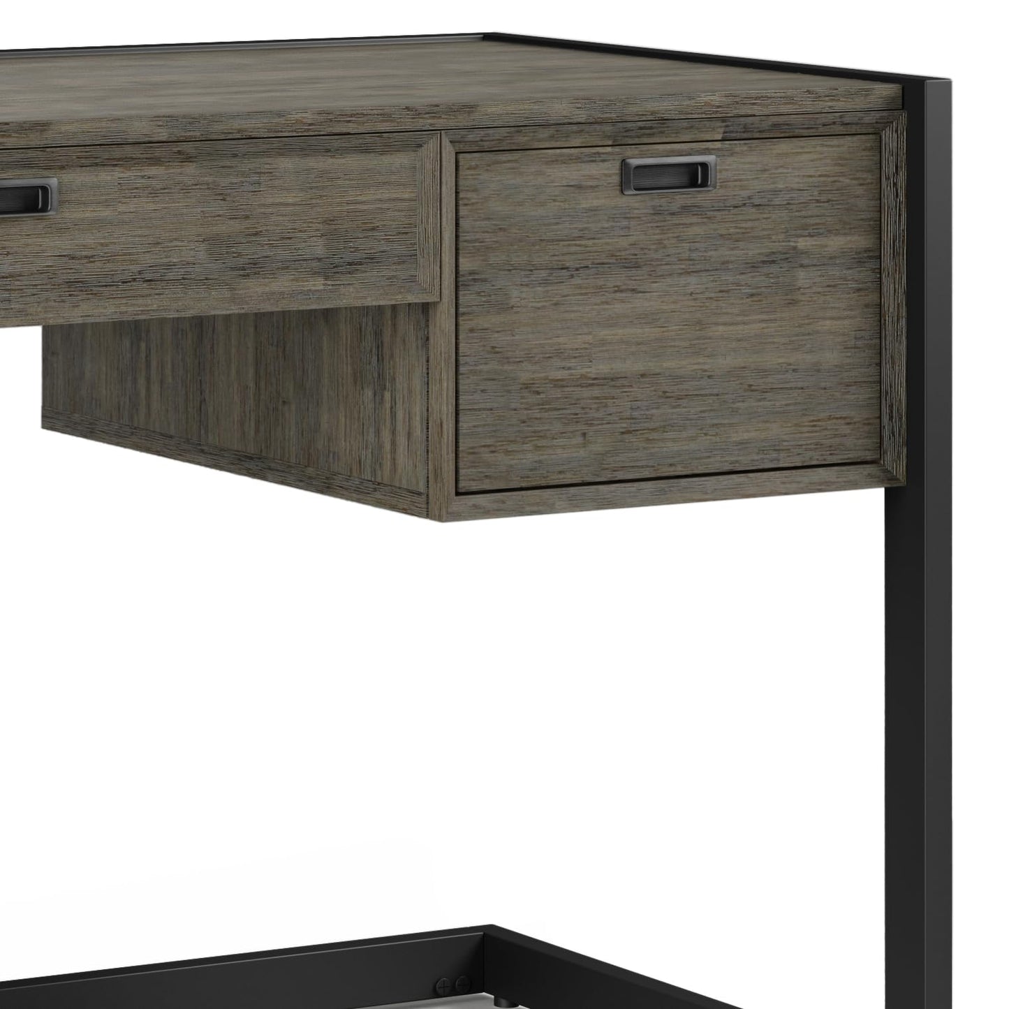 SIMPLIHOME Hampden SOLID ACACIA WOOD Modern Industrial 60 Inch Wide Desk in Weathered Grey, For the Office Desk, Writing Table, Workstation and Study Table