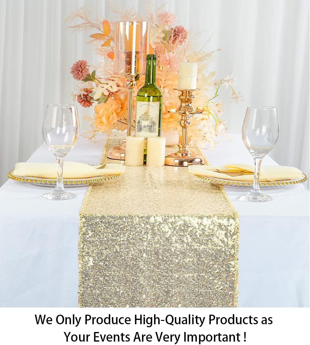 12" 108" ShinyBeauty x Light Gold Sequin Table Runner | Elegant Dining & Coffee Table Decor | Perfect for Christmas