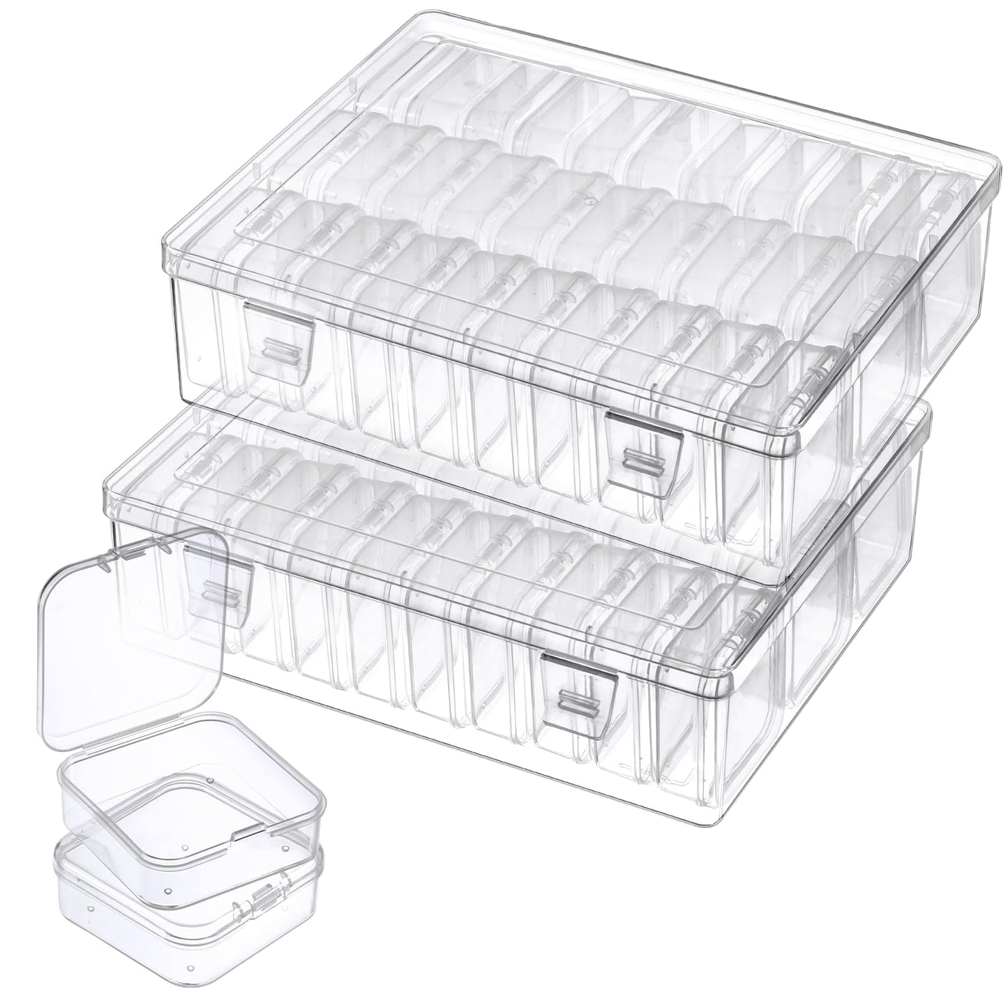 62Pcs Small Bead Organizer Box with Lids - 60Pcs Plastic Mini Bead Organizer Containers Box and 2Pcs Large Craft Storage Boxes for Jewelry Suppliess Nails, Bracelets,Diamonds, Clay Beads, Screws