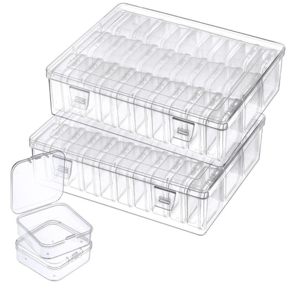 62Pcs Small Bead Organizer Box with Lids - 60Pcs Plastic Mini Bead Organizer Containers Box and 2Pcs Large Craft Storage Boxes for Jewelry Suppliess Nails, Bracelets,Diamonds, Clay Beads, Screws